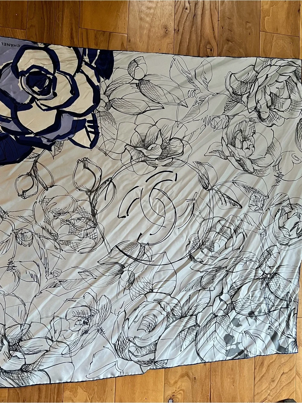 CHANEL Blue and White Silk Scarf